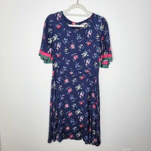 Cath Kidston London Dress US 8 UK 12 Blue Floral Polka Dot Weave Beach Chic